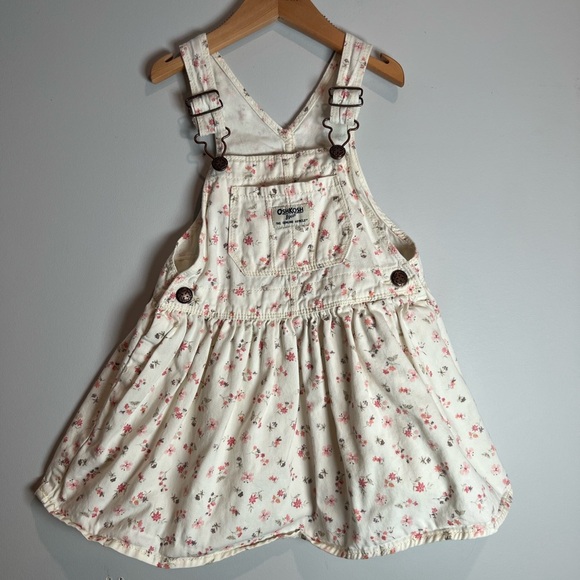 OshKosh B'gosh Floral Skirtall  Overall Dress - White and Pink Size 3T Girls - Picture 1 of 4